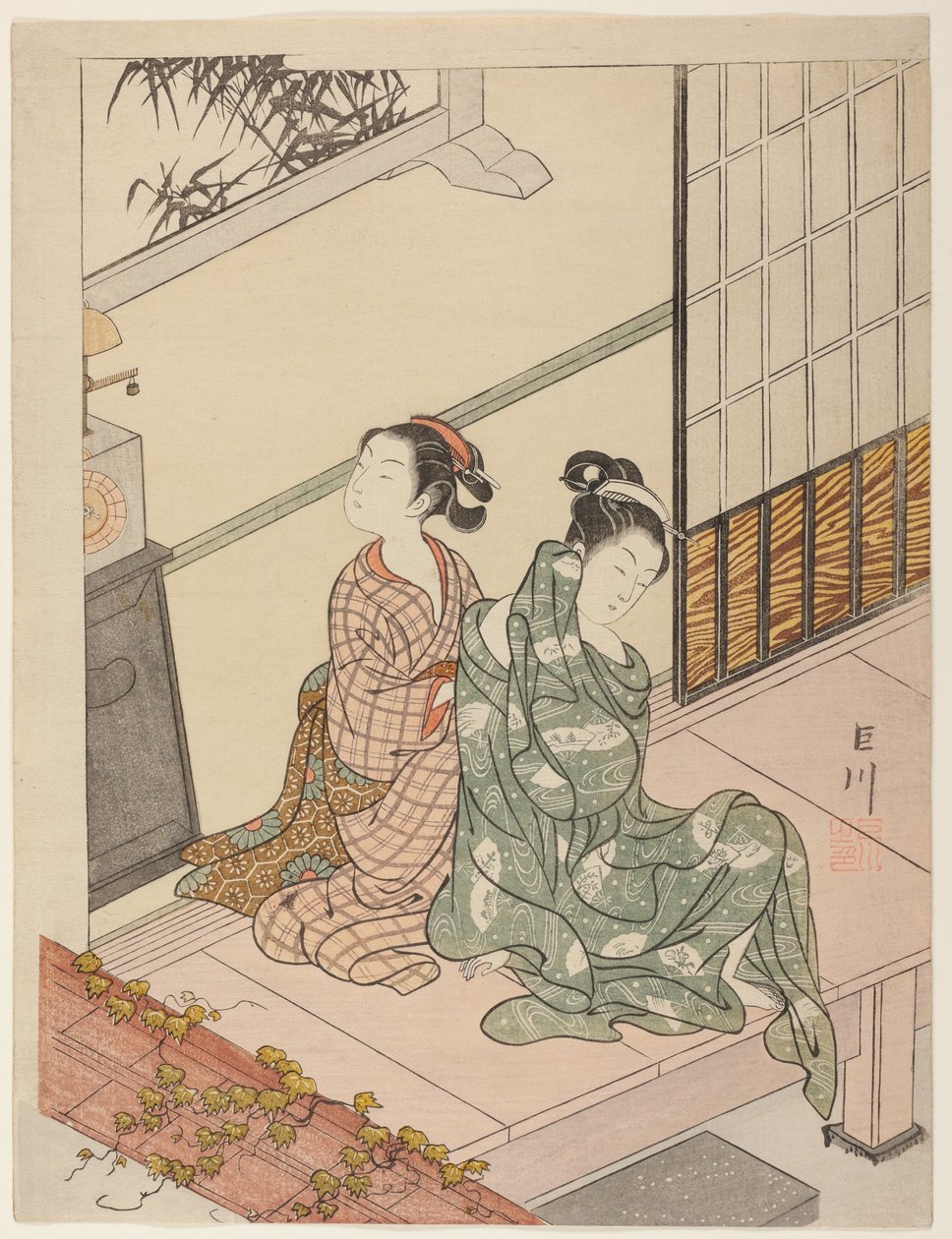 Saatin Akşam Çanı (Tokei no bansho), "Salondan Sekiz Görünüm (Zashiki hakkei)" serisinden by Suzuki Harunobu