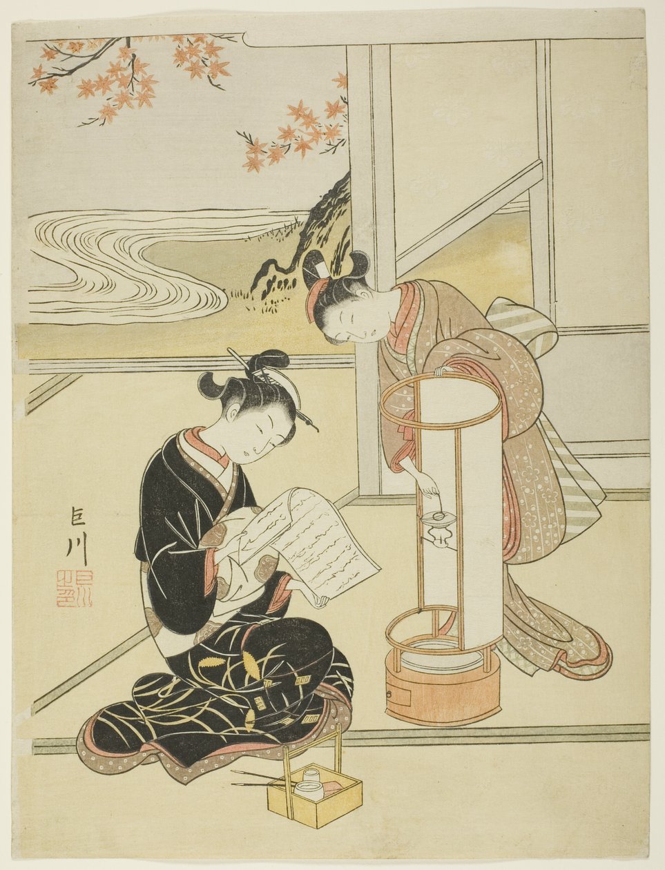 Bir Lambanın Akşam Parıltısı (Andon no sekisho), "Salondan Sekiz Görünüm (Zashiki hakkei)" serisinden by Suzuki Harunobu