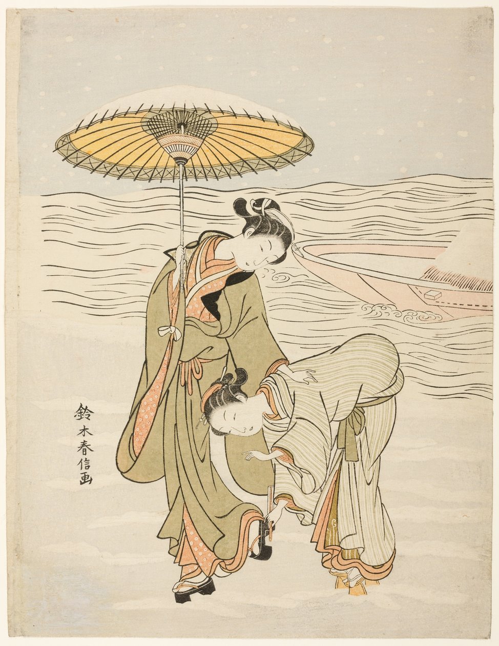 Karla Tıkanmış Geta by Suzuki Harunobu