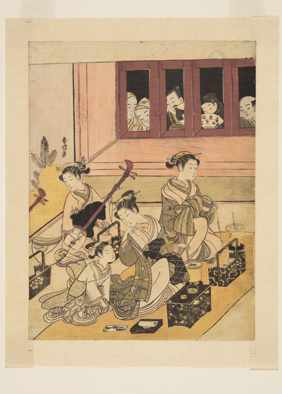 Gözcüler ve Gözlenenler (renkli tahta baskı) by Suzuki Harunobu
