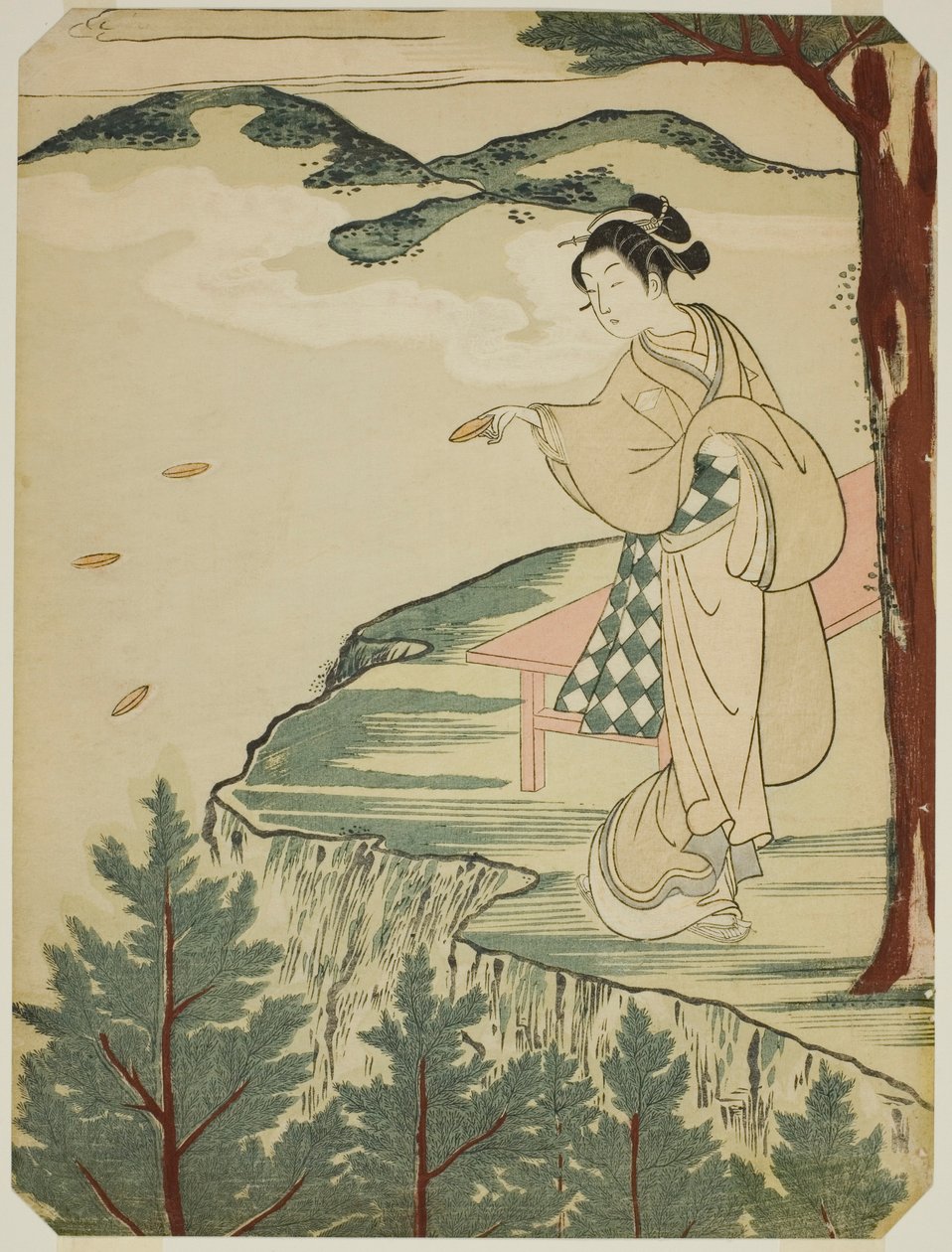 Bir Uçurumun Üzerinde Bulaşıkları Fırlatma by Suzuki Harunobu