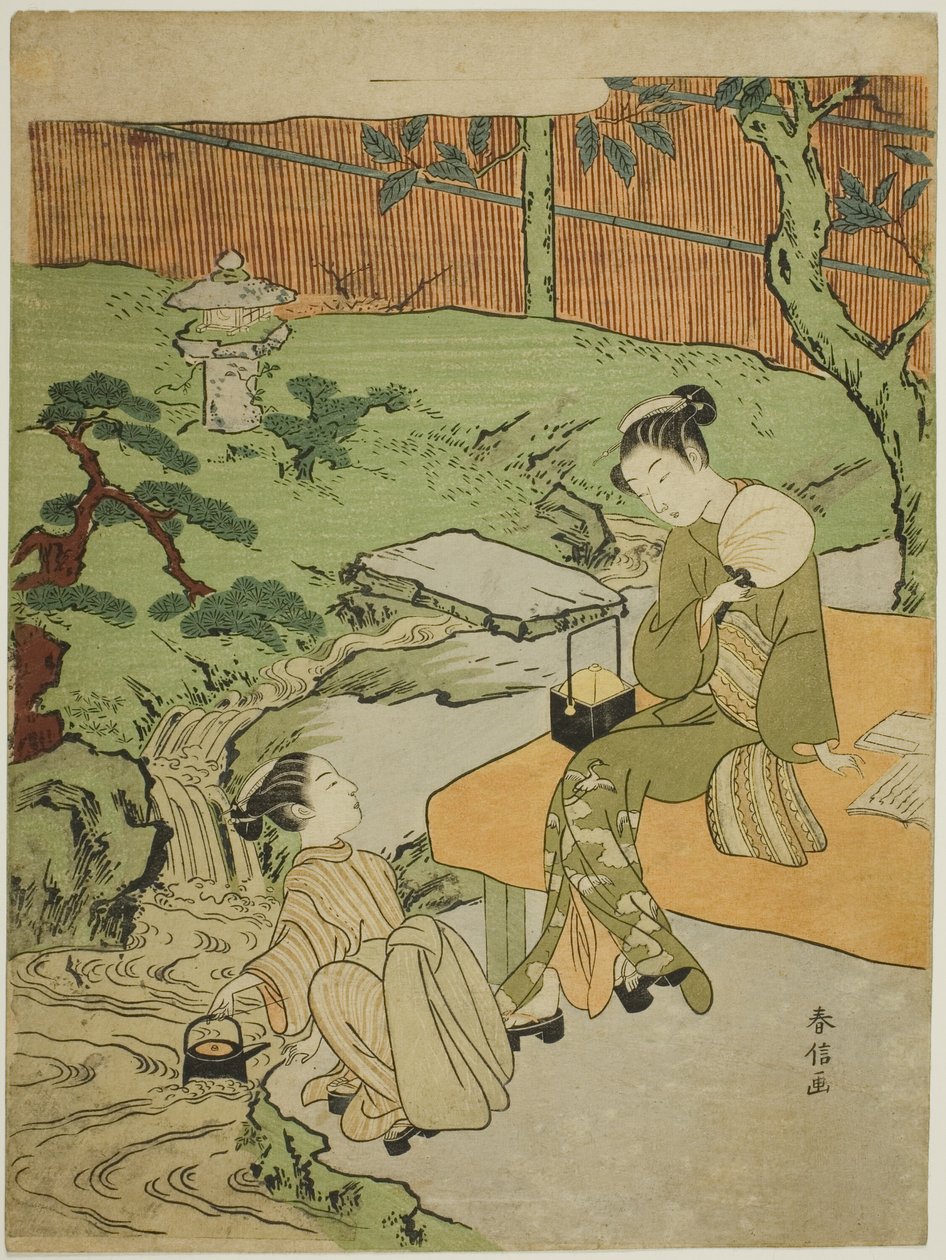 Bir Bahçede Akşam Serinliğinin Keyfini Çıkaran İki Kız by Suzuki Harunobu