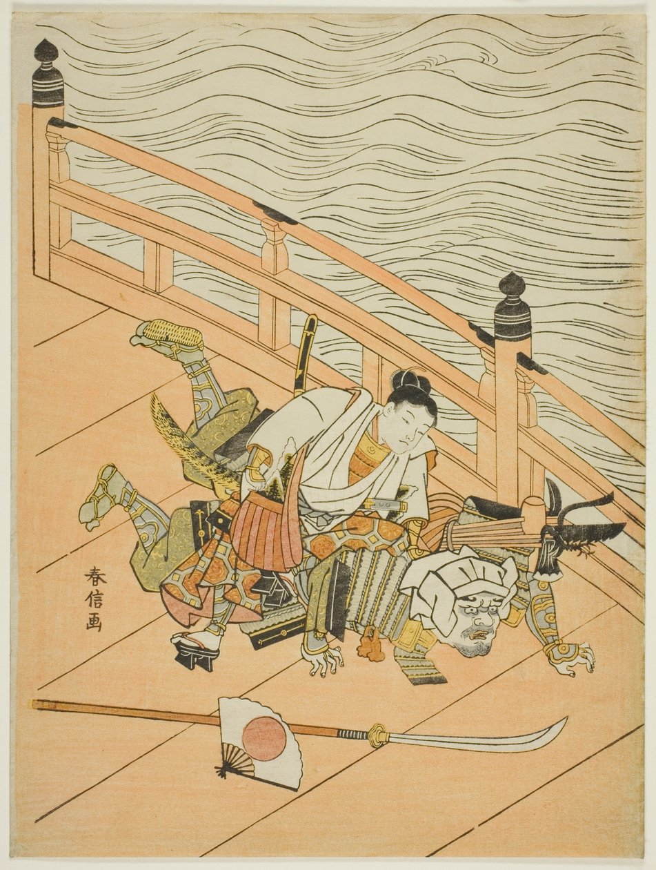 Ushiyakamaru ve Benkei Dövüş ve Ölçer Köprüsü by Suzuki Harunobu