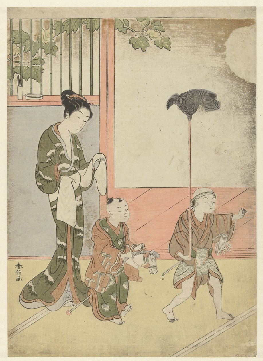 Kadın ve küçük çocuklar oynuyor by Suzuki Harunobu
