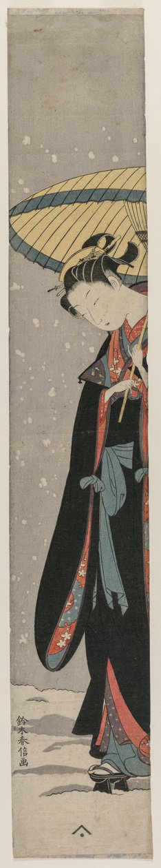 Mu Tamagawa dizisinden Karda Şemsiyeli Kadın Bihin. by Suzuki Harunobu