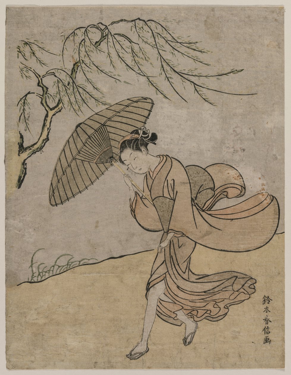 Söğüt Ağacının Yanından Esinti İçinde Koşan Kadın, 1766 veya 1767. by Suzuki Harunobu