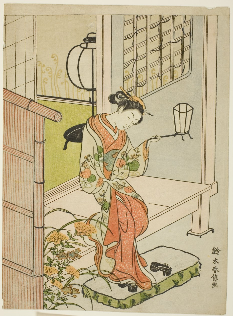 Bir Fenerle Dışarı Çıkan Kadın by Suzuki Harunobu