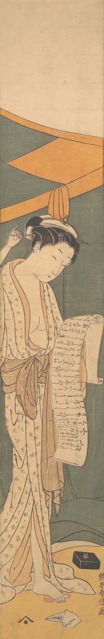Gecelikli Kadın Mektup Okurken, 1764-72., 1764-72. by Suzuki Harunobu