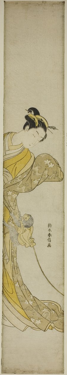 evde beslenen hayvan maymun olan kadın by Suzuki Harunobu