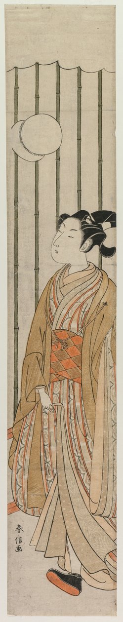 futbol oynayan genç adam by Suzuki Harunobu