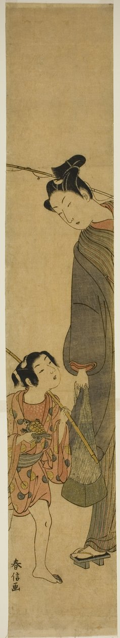 Balık Tutmaktan Dönen Genç Adam ve Çocuk by Suzuki Harunobu