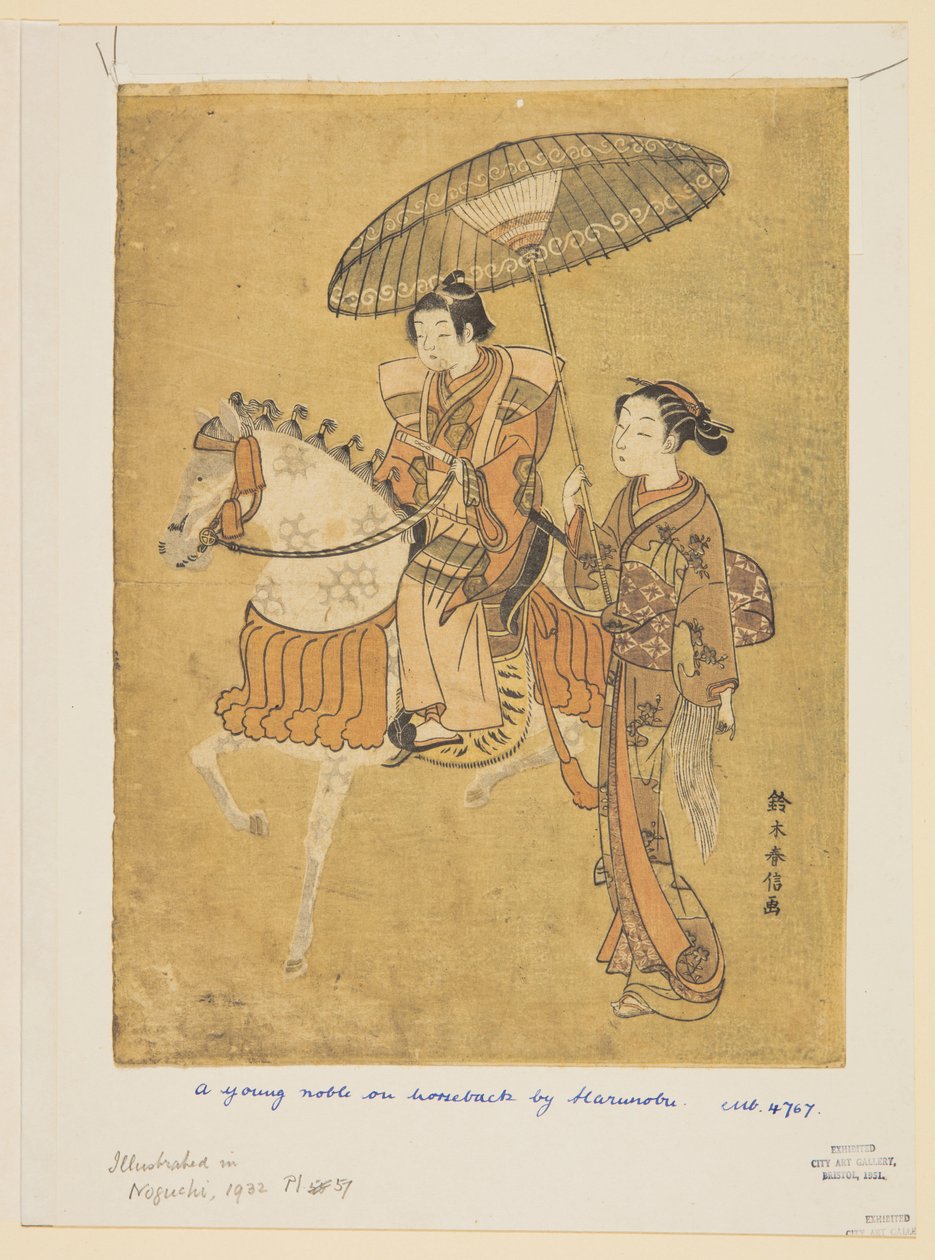 At sırtında genç asilzade by Suzuki Harunobu