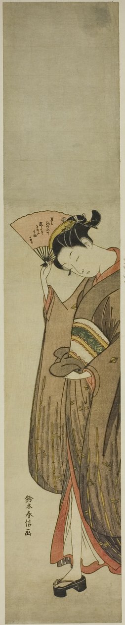 Bir yelpaze tutan genç kadın by Suzuki Harunobu