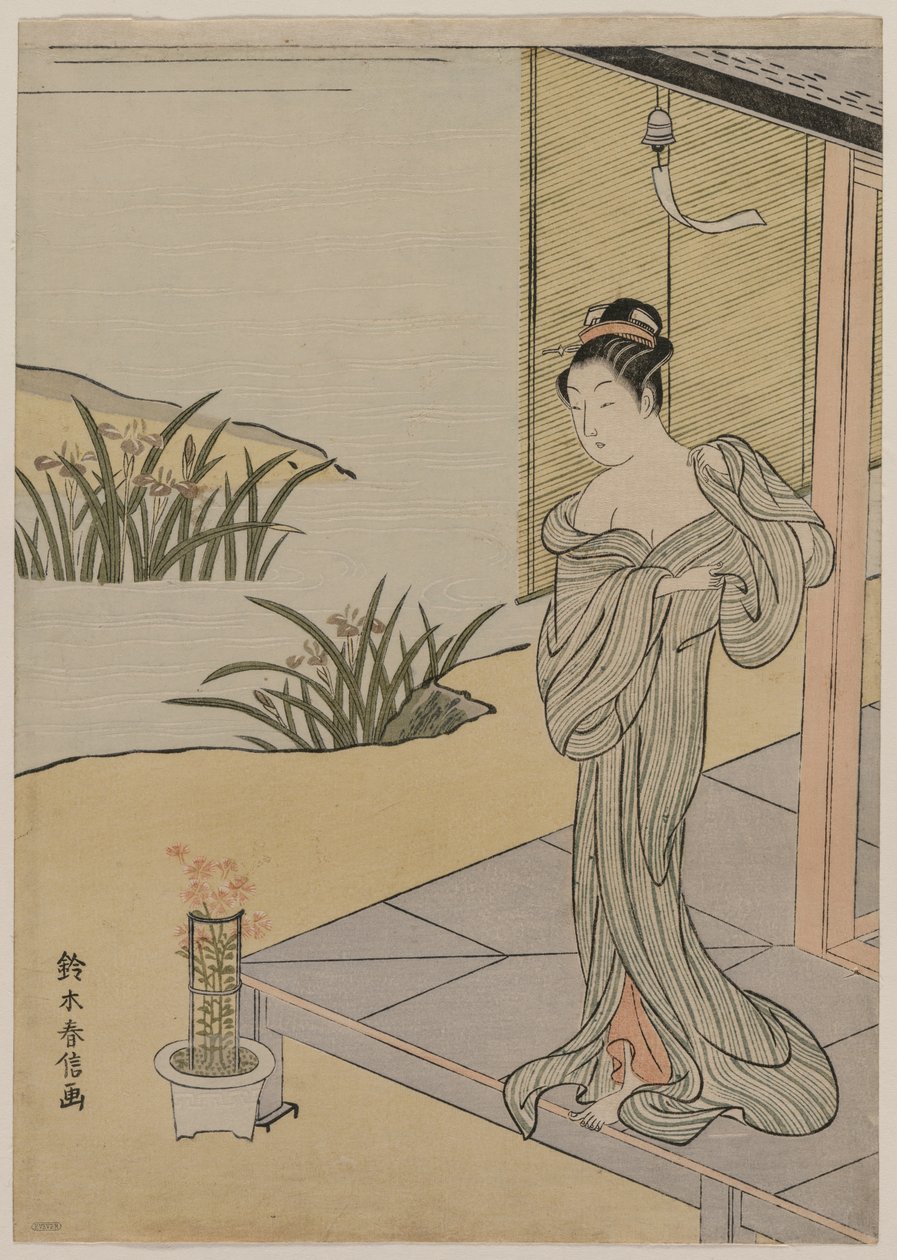 Pembe Bir Tencereye Bakan Genç Kadın, c. 1767. by Suzuki Harunobu