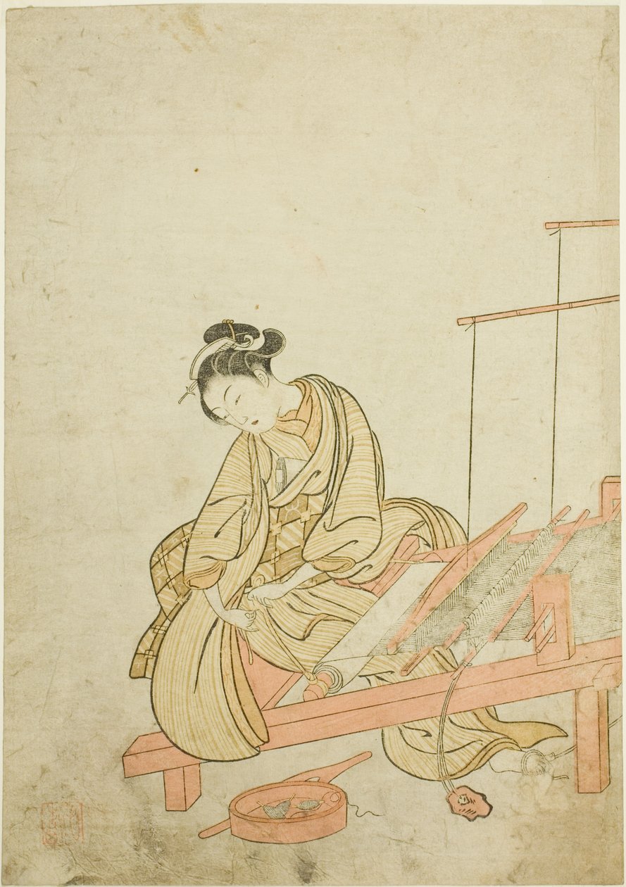 Tezgahta Genç Kadın by Suzuki Harunobu