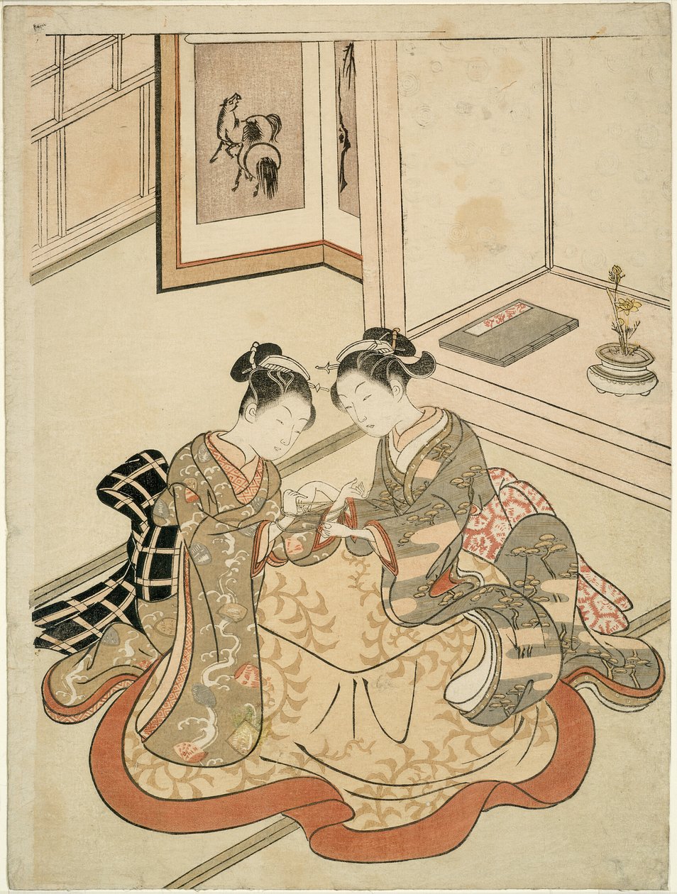 Kedi Beşiği Oynayan Genç Kadınlar by Suzuki Harunobu