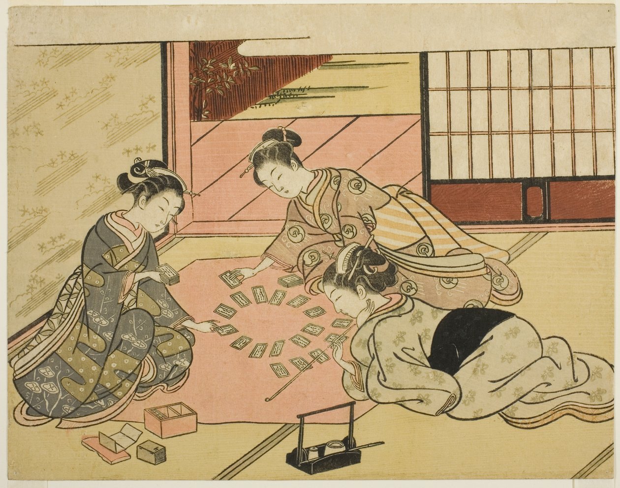 Şiir Kartları Oynayan Genç Kadınlar by Suzuki Harunobu