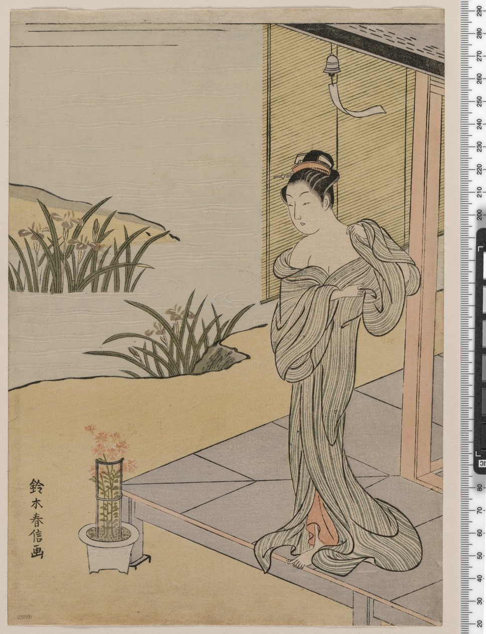 Bir saksı pembeye bakan genç kadın, c.1767 by Suzuki Harunobu