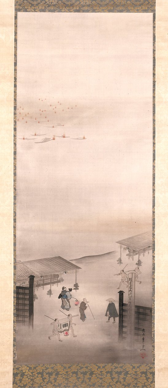 Yoshiwara ve Shinagawa (ipek üzerine mürekkep, renk ve altın) by Suzuki Kiitsu