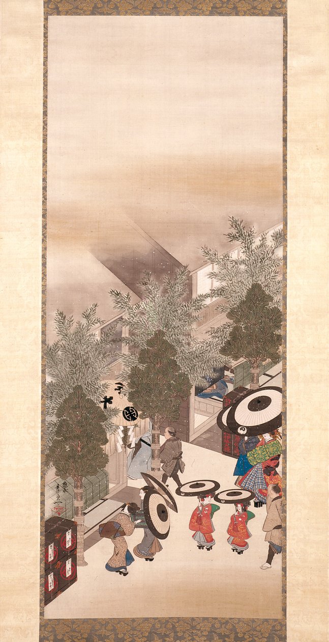 Yoshiwara ve Shinagawa (ipek üzerine mürekkep, renk ve altın) by Suzuki Kiitsu