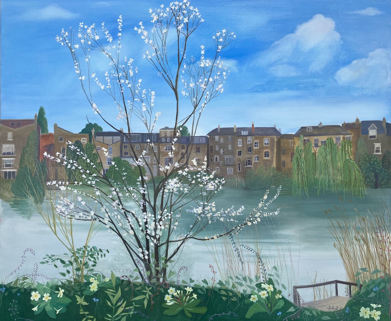 Pond No 1, Hampstead Heath, 2025 (keten üzerine yağlıboya) by Suzy Fasht