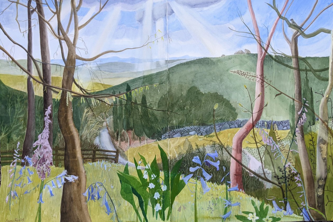 Bu Yeşil ve Hoş Topraklar, Dartmoor, 2022 (kağıt üzerine suluboya) by Suzy Fasht