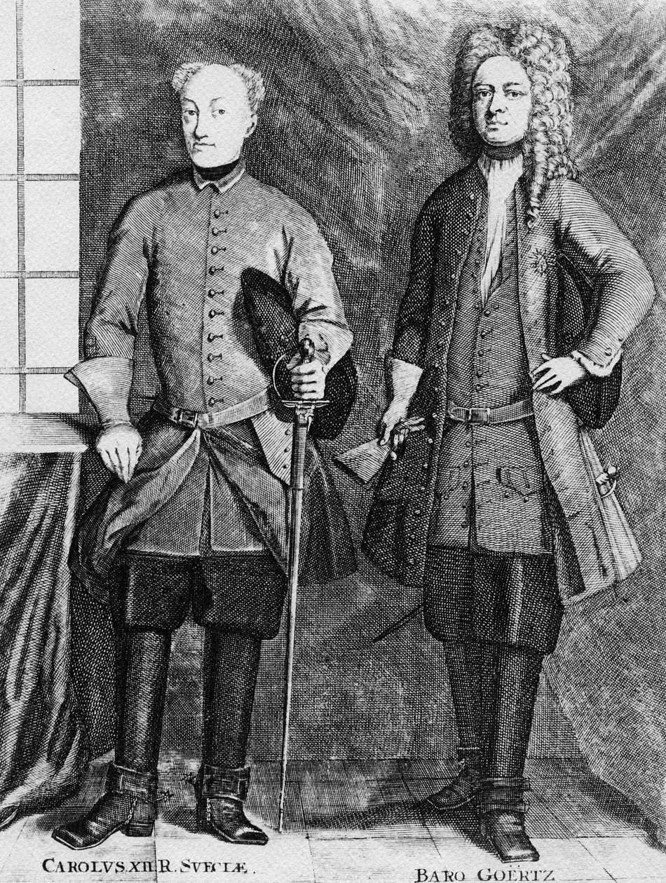 İsveçli Charles XII, danışmanı Baron Gortz ile by Swedish School