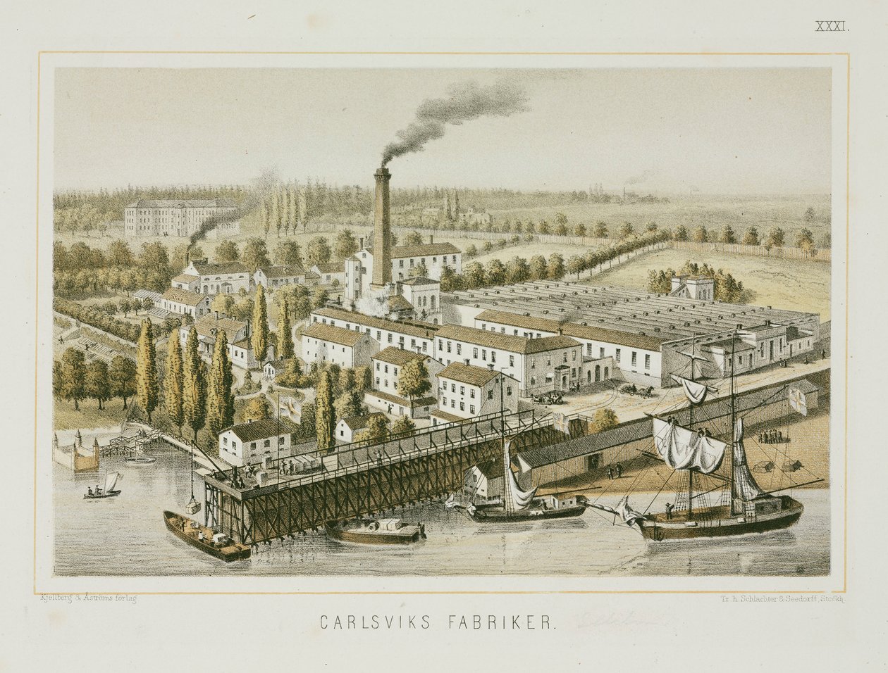 Tekstil fabrikası, Carlsviks, Stockholm, İsveç, c.1840 (renkli taş) by Swedish School