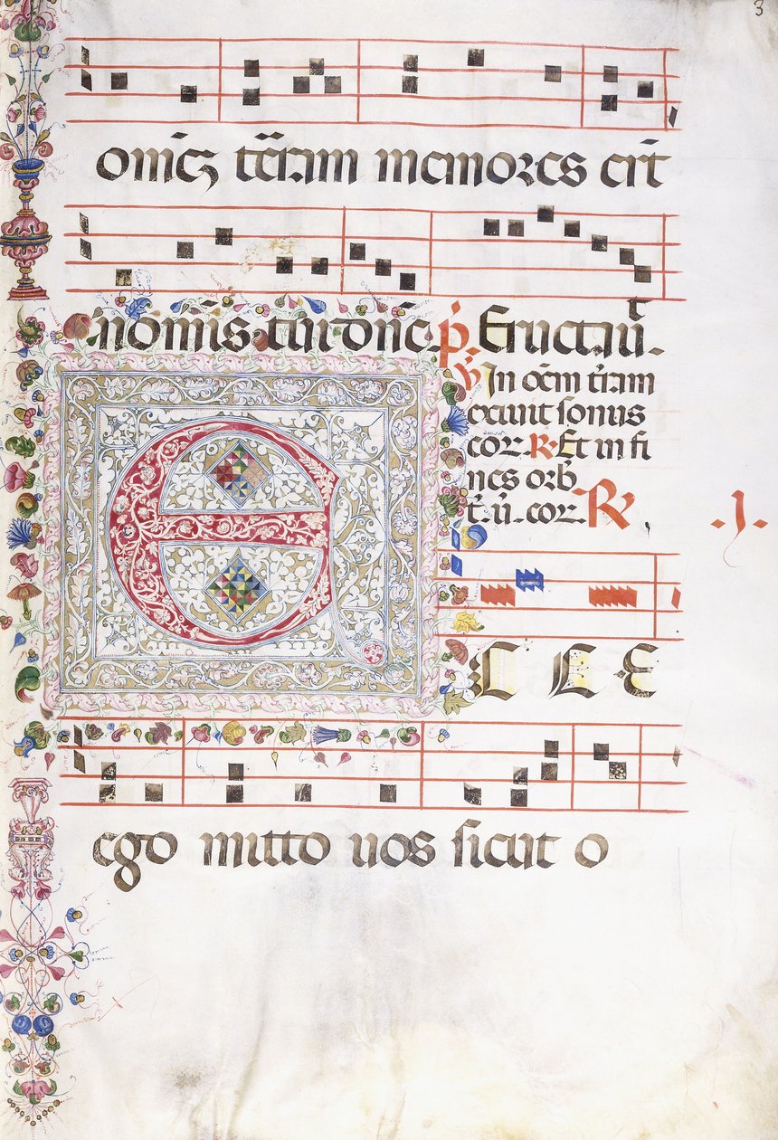 Büyük bir süslemeli ilk "E", c.1500 by Swiss School