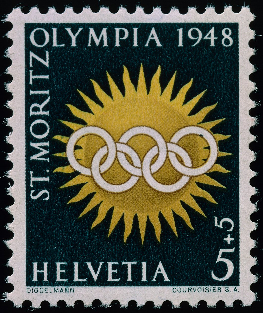 1948 Kış Olimpiyatları anısına pul by Swiss School