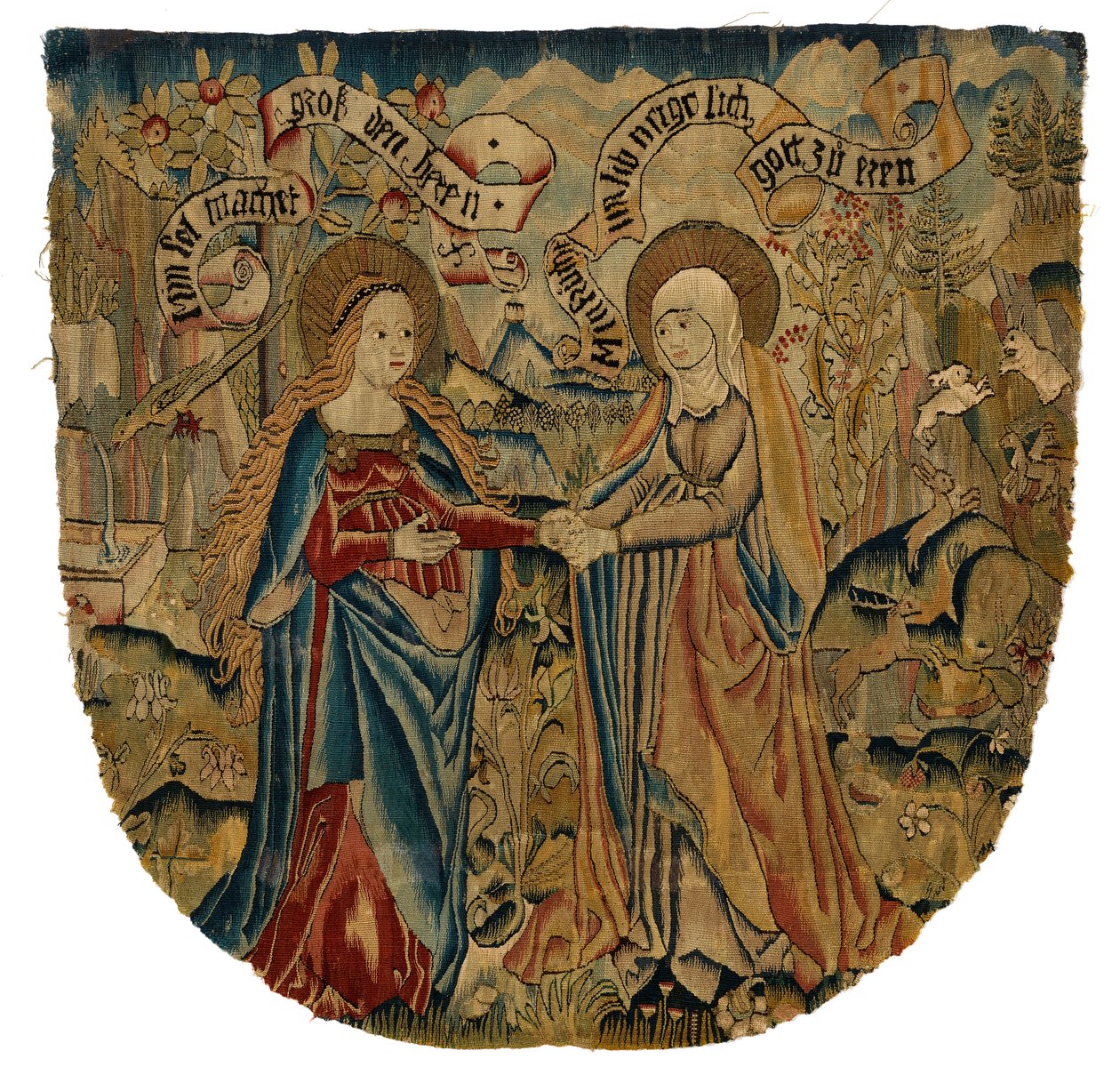 Ziyareti tasvir eden duvar halısı paneli, 1500 dolayları (yün, ipek, metal ve altın) by Swiss School