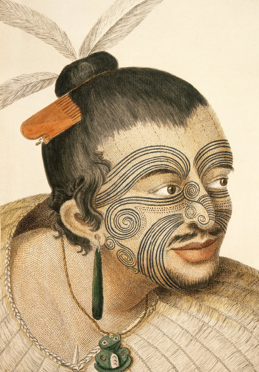 Tam yüz Moko ile bir Maori Şefinin portresi, 1769 by Sydney Parkinson