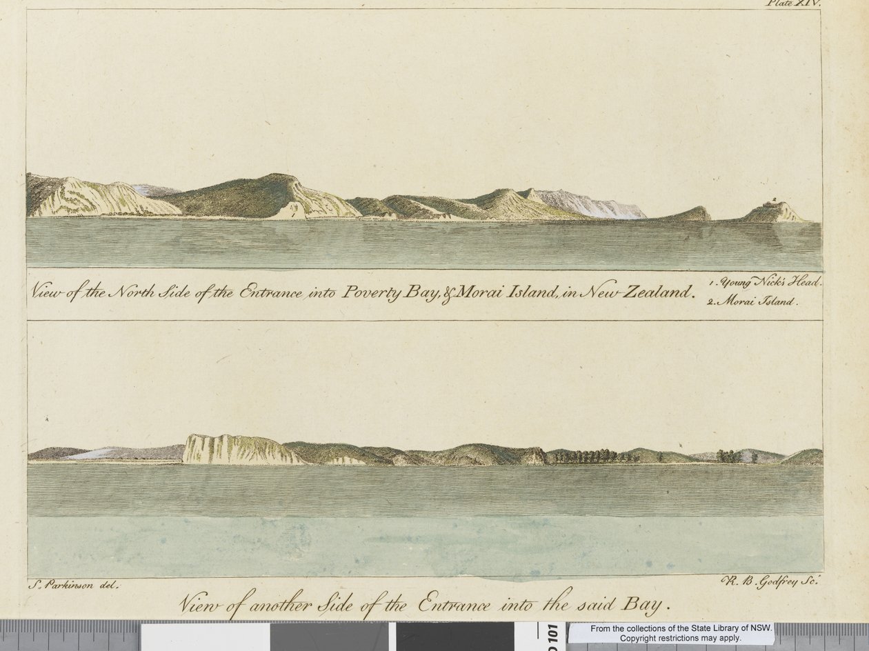 Güney Denizlerine yapılan bir yolculuğun günlüğünden bir çizim: Majestelerinin gemisinde, Endeavour, 1794 (el boyaması gravür) by Sydney
