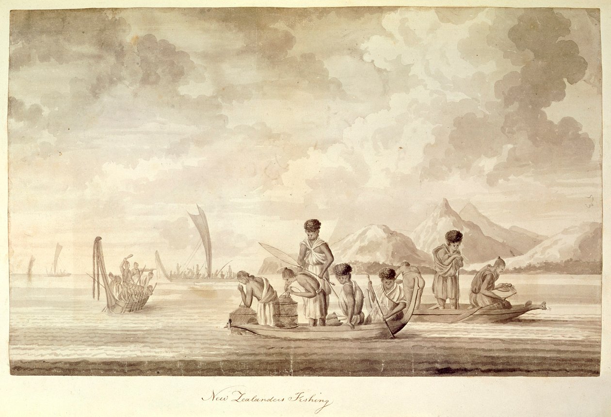 Add.23920, f.44 Yeni Zelandalılar balıkçılık, Ocak 1770 by Sydney Parkinson