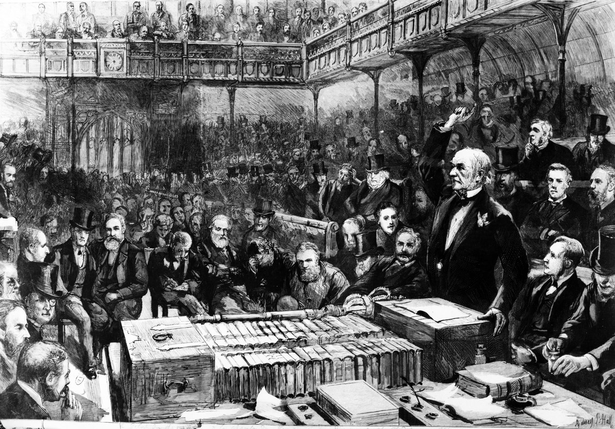 Avam Kamarası'nda Ana Kural Tartışması - Gladstone'un Perorasyonu, 'Grafik'ten bir örnek, 1886 by Sydney Prior Hall