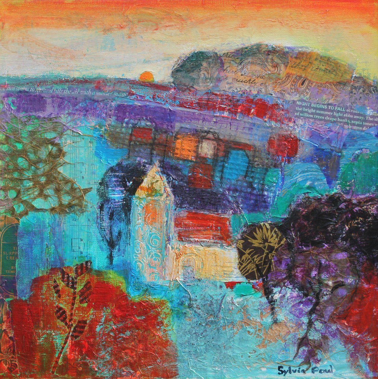 Güneş Batarken 2013 akrilik kağıt kolajı by Sylvia Paul