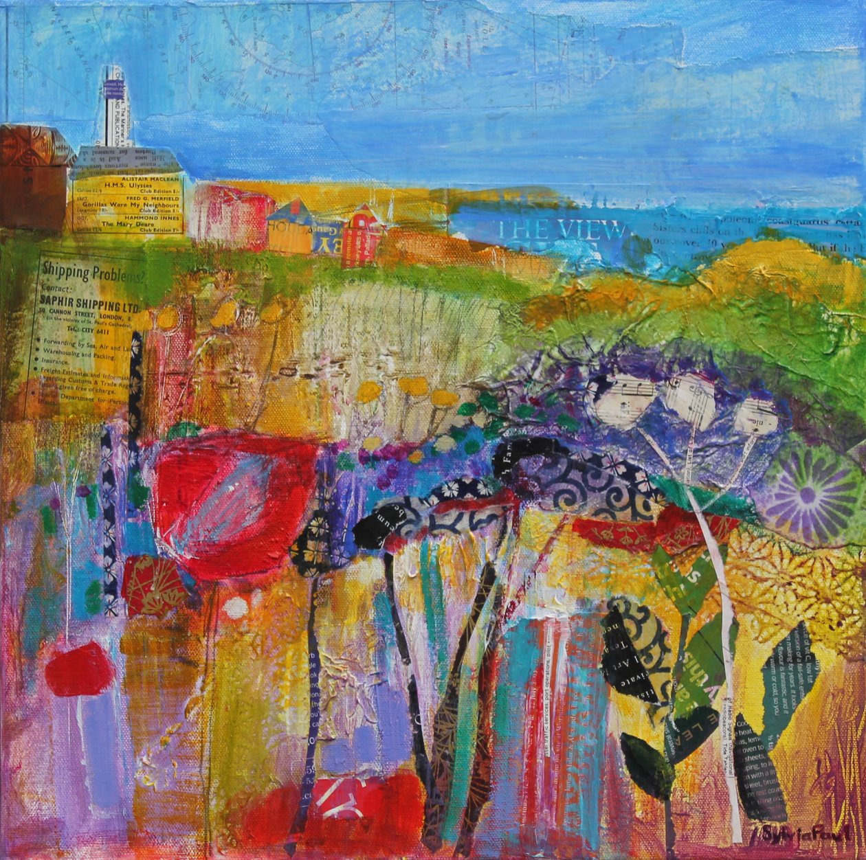 Coastal Meadow 2013, akrilik kağıt kolaj by Sylvia Paul