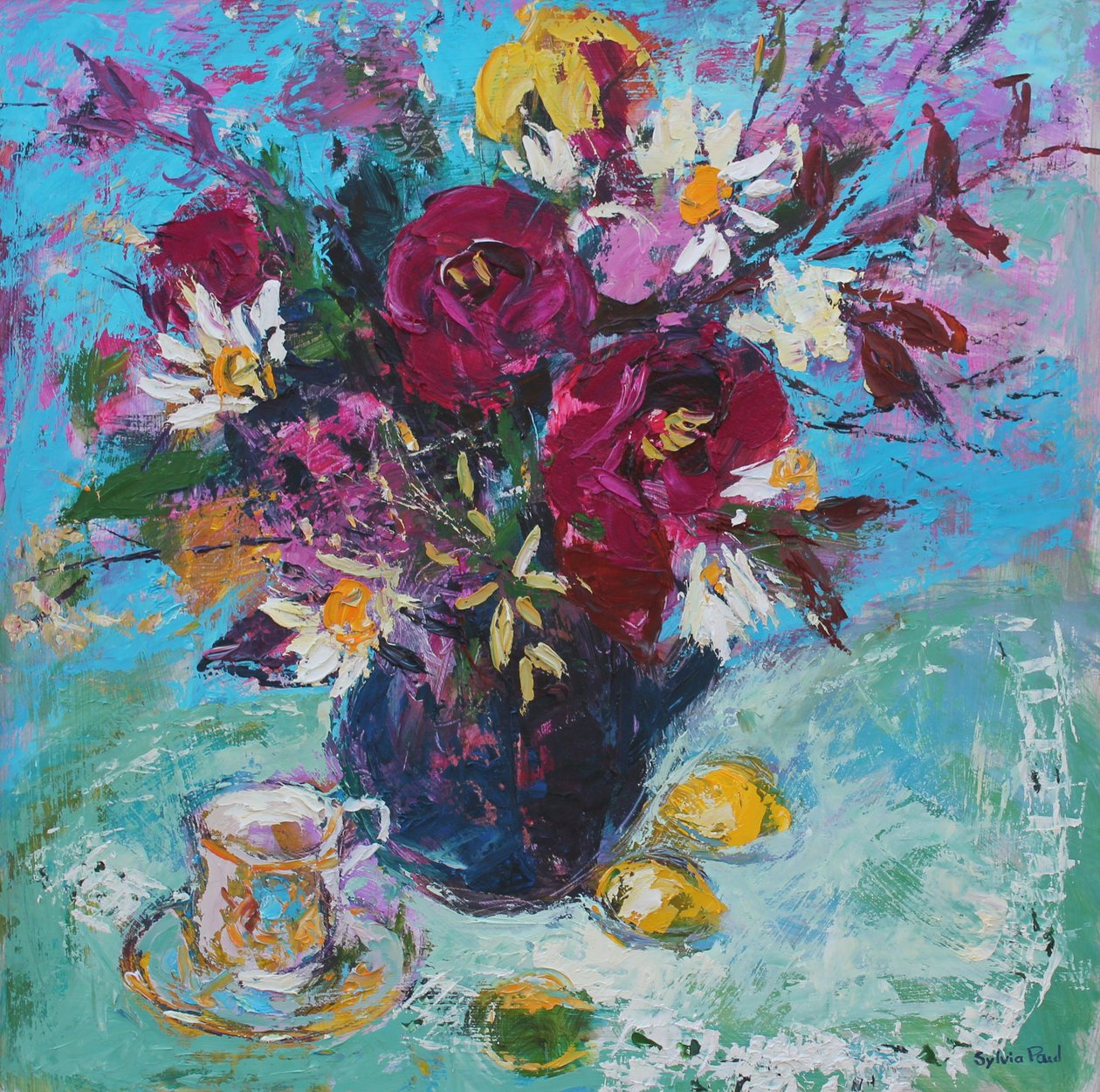 Çay Bardağı ile Natürmort, 2013, gemide yağ by Sylvia Paul