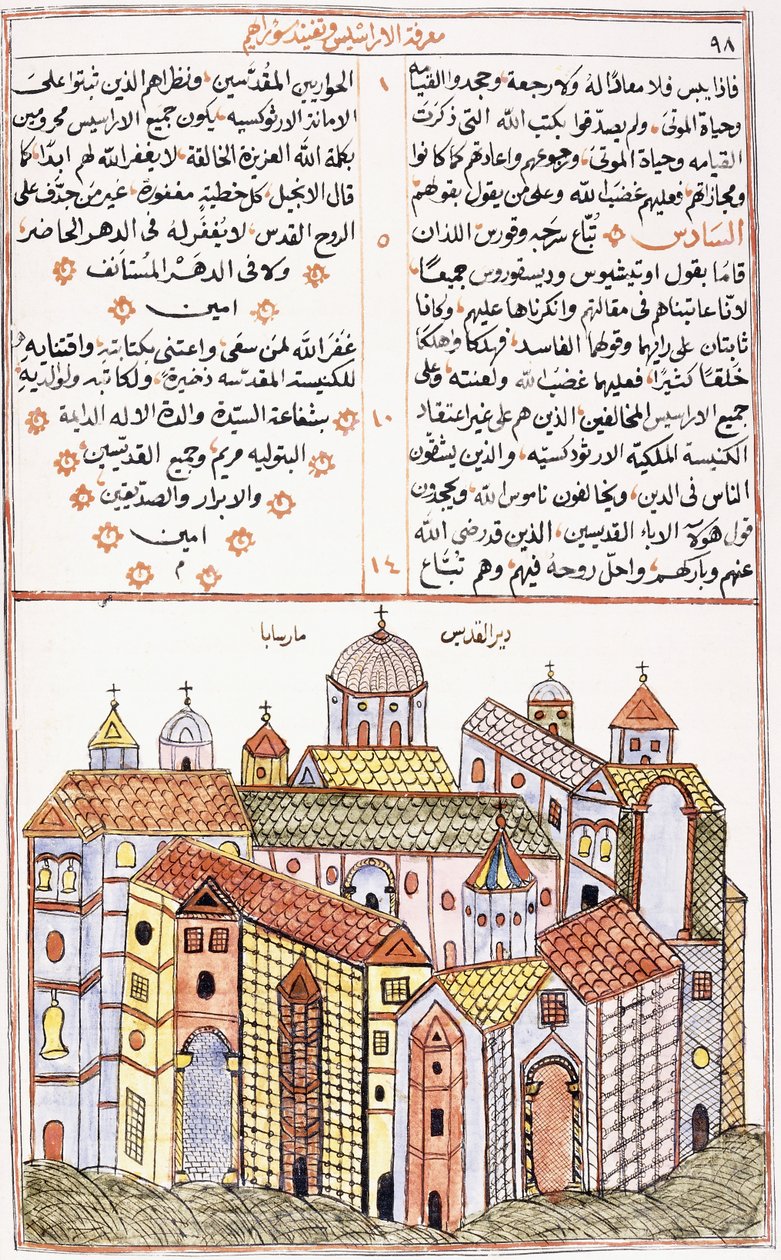 Aziz Saba Manastırı, bir Suriye Hristiyan el yazmasından, 1855 by Syrian School