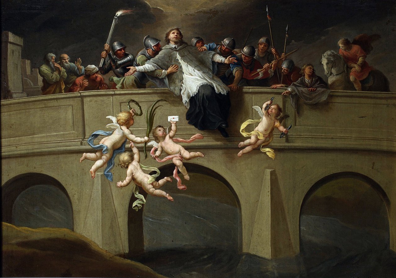 Le şehite de Jean Nepomucene (1345-1393) - Saint John Nepomuk par Çekowicz, Szymon (1689-1775) Şehitliği. Tuval üzerine yağlı boya, boyut: 61x86.5, yaklaşık 1750, Ulusal Müze, Varşova by Szymon Czechowicz