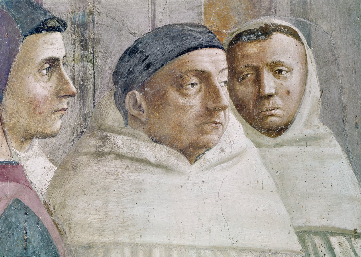 Detail of two monks, from the Raising of the Son of Theophilus, and St. Peter Enthroned as First Bishop of Antioch, c.1427 and c.1484-85  (detail of 63302) by Tommaso Masaccio