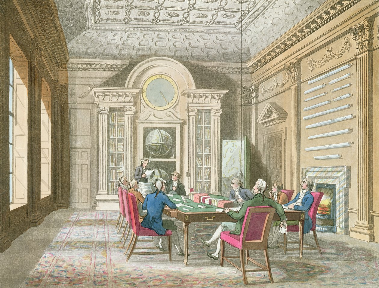 Amirallik Yönetim Kurulu Odası, 1808 (renkli gravür) by Pugin and Rowlandson
