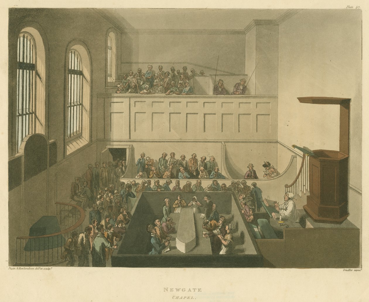 Newgate Şapeli, 1809 (aquatint) by Pugin and Rowlandson