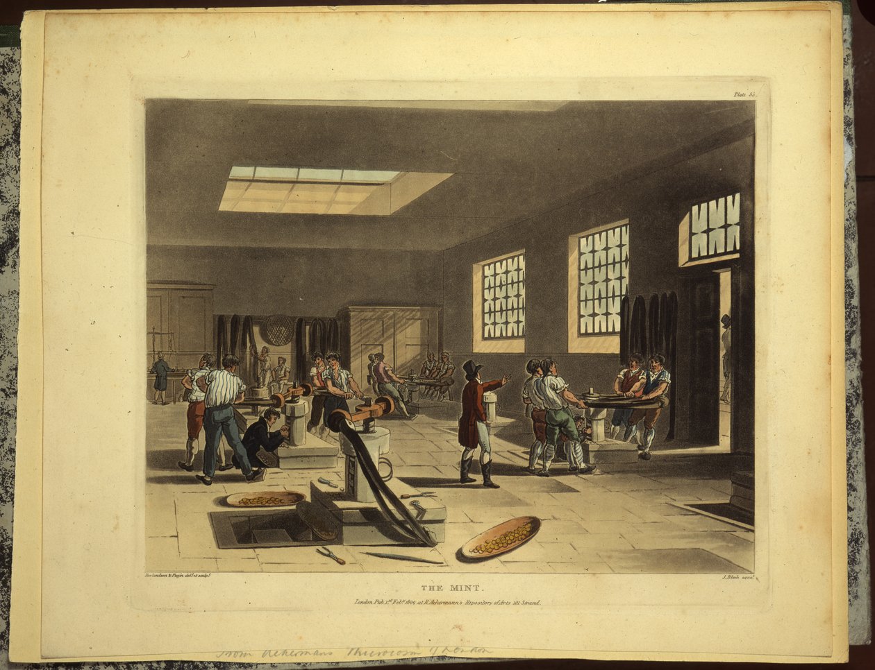 Kuledeki Kraliyet Darphanesi'ndeki vidalı presler, R. Ackerman tarafından yayınlandı, 1809 by Pugin and Rowlandson