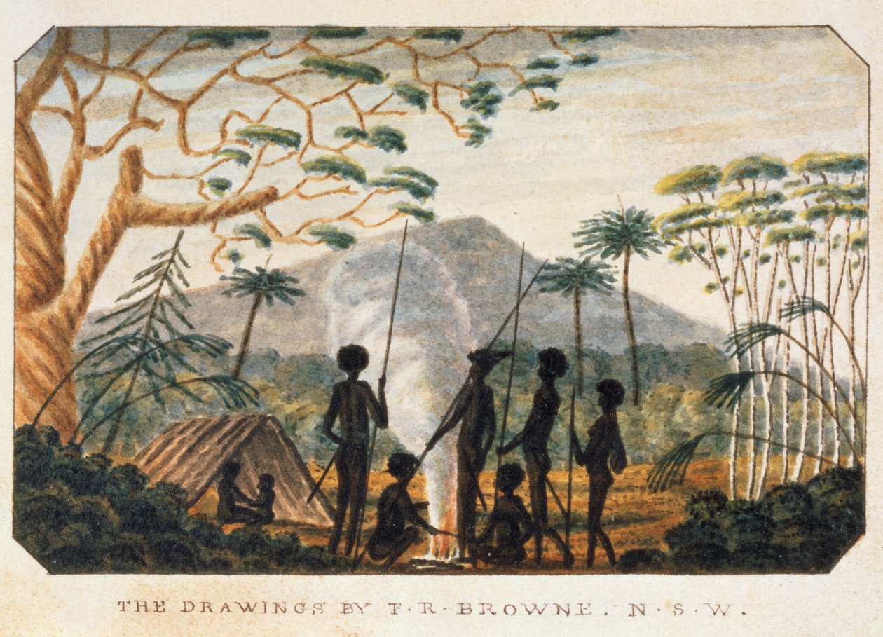 Bir kamp ateşi etrafında yerliler grubu, 1813 by T.R. Browne