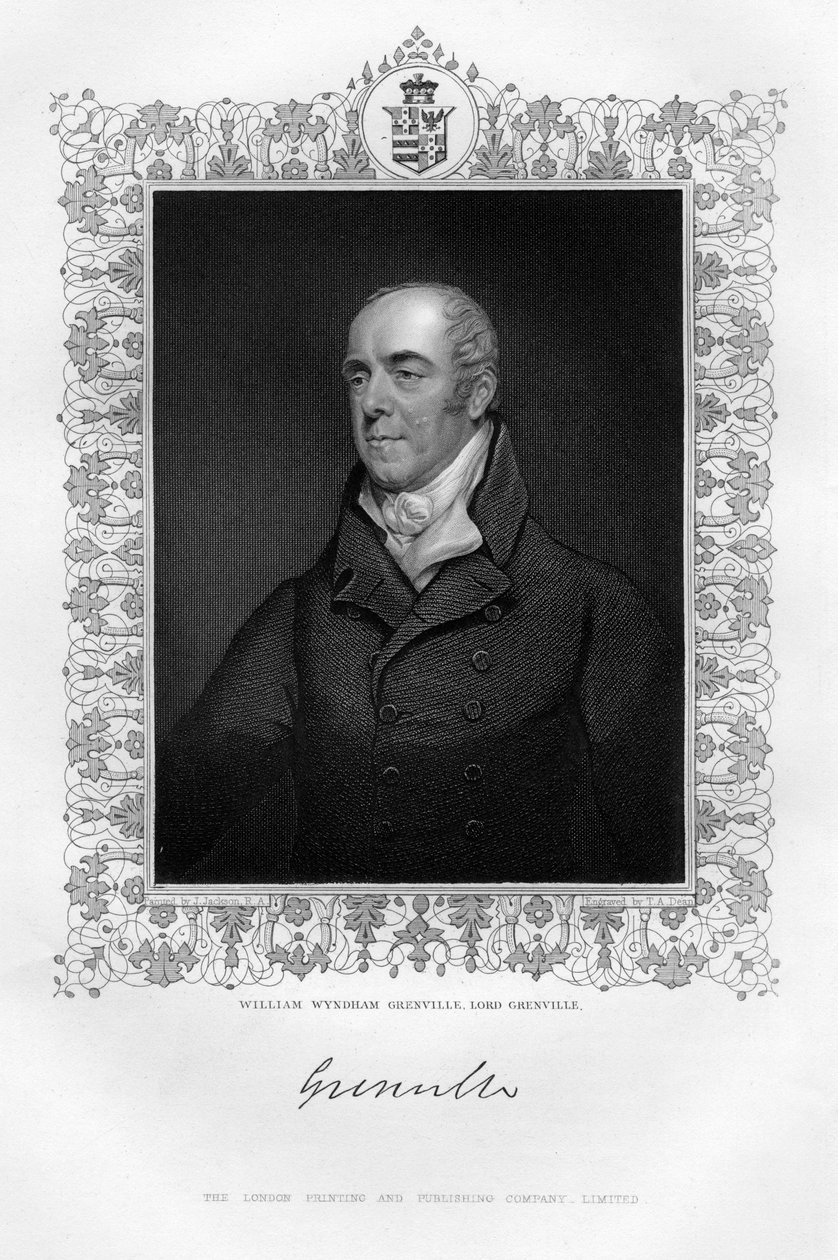 William Wyndham Grenville 1759-1834, 1. Baron Grenville, İngiliz politikacı, 19. yüzyıl. by T. A. Dean