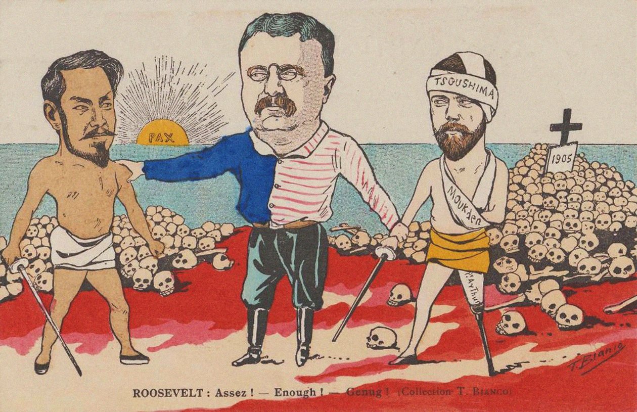 Roosevelt: Assez! - Yeterlik! - Genug! Portsmouth Antlaşması, 1905 üzerine bir karikatür. by T. Bianco