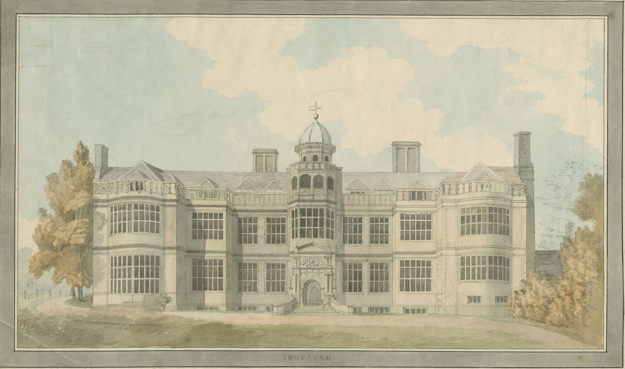 Ingestre Hall: sulu boya, nd [1791] by T Carter