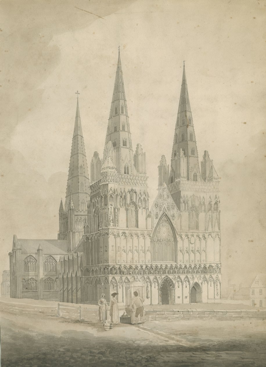 Lichfield Katedrali - Batı Cephesi: sepya çizimi, nd [1782] by T Carter