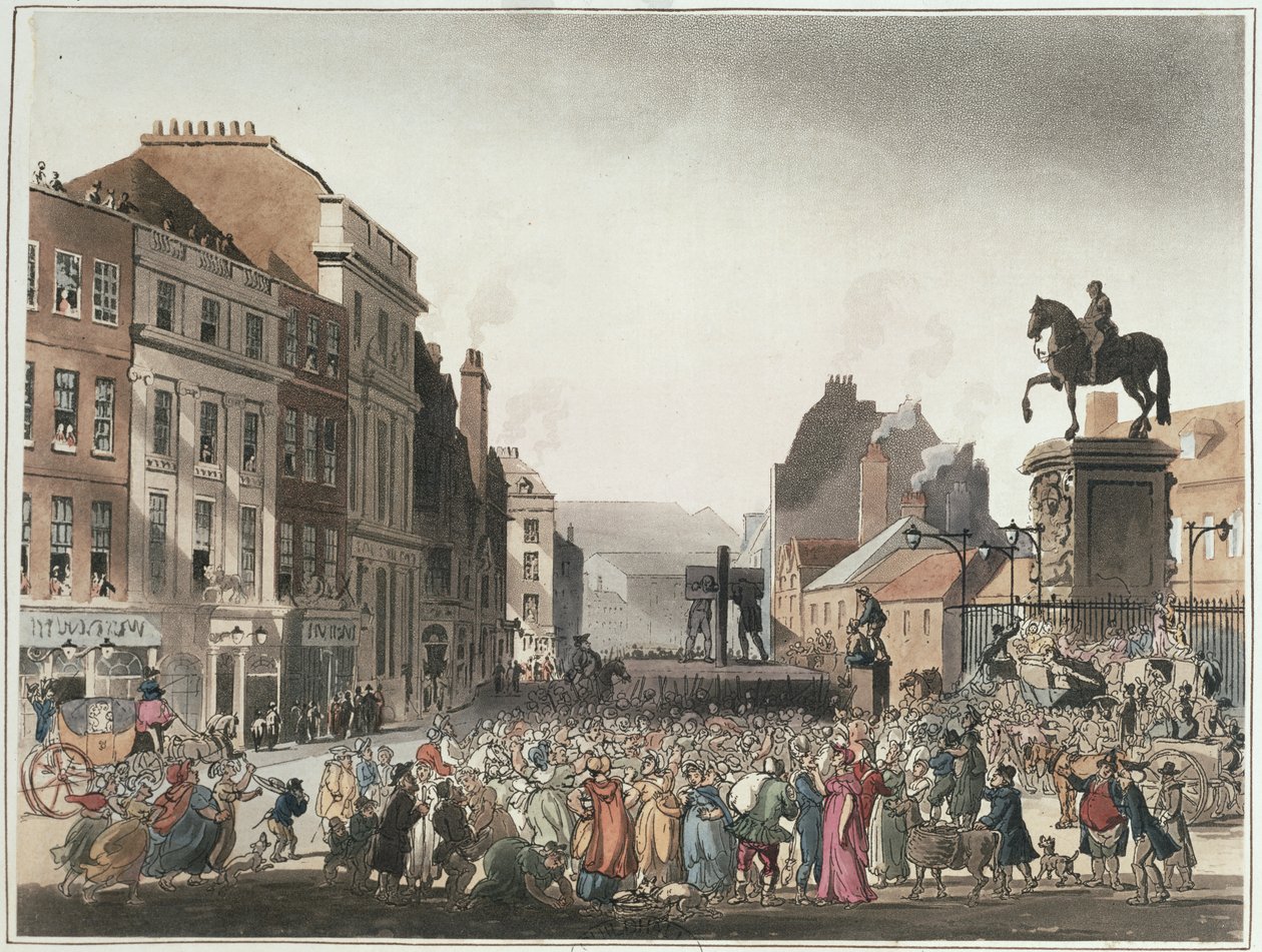 Ackermann'ın 'Microcosm of London'ından Charing Cross'ta Boyun Eğme by T. and Pugin A.C. Rowlandson
